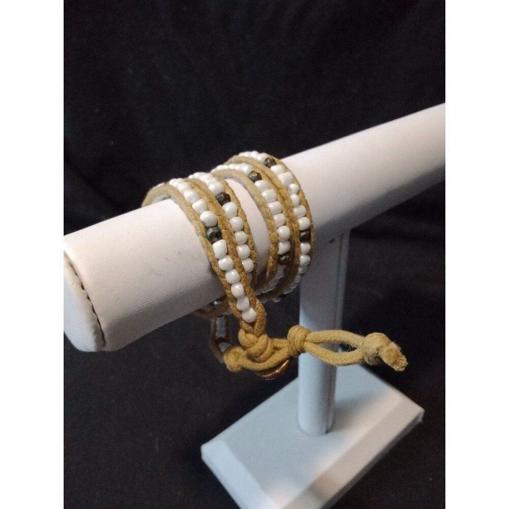 31" wrap bracelet or long necklace rope white glass & copper beads - Picture 8 of 8